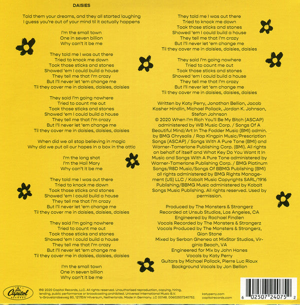 Katy Perry : Daisies (7", Single, Ltd, Yel)