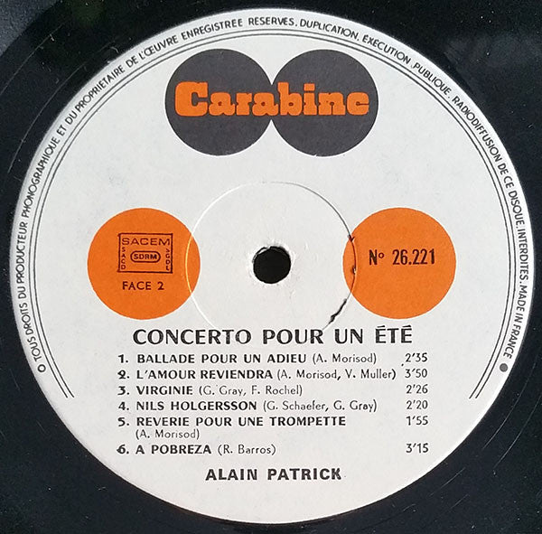 Alain Patrick : Concerto Pour Un Eté (LP, S/Edition)