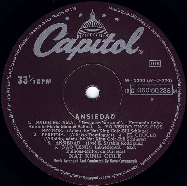Nat King Cole : Ansiedad (LP, Album, RE)