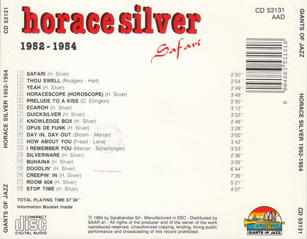 Horace Silver : Safari (1952 - 1954) (CD, Comp)