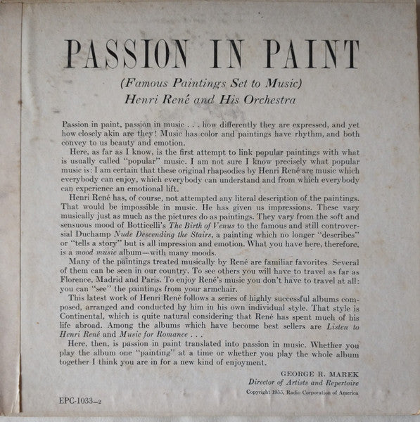Henri René And His Orchestra : Passion In Paint (3x7", EP)