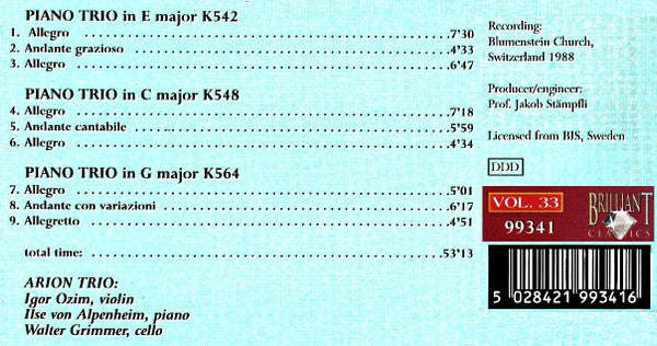 Wolfgang Amadeus Mozart, Arion Trio : The Masterworks Vol. 33 Piano Trios (CD)