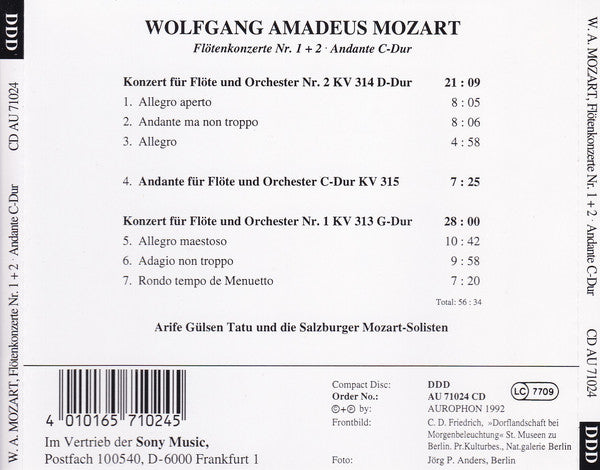 Wolfgang Amadeus Mozart - Arife Gülsen Tatu, Salzburg Mozart Soloists : Flötenkonzerte Nr. 1 + 2 • Andante C-Dur (CD)