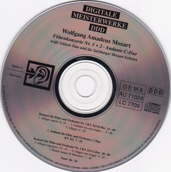 Wolfgang Amadeus Mozart - Arife Gülsen Tatu, Salzburg Mozart Soloists : Flötenkonzerte Nr. 1 + 2 • Andante C-Dur (CD)