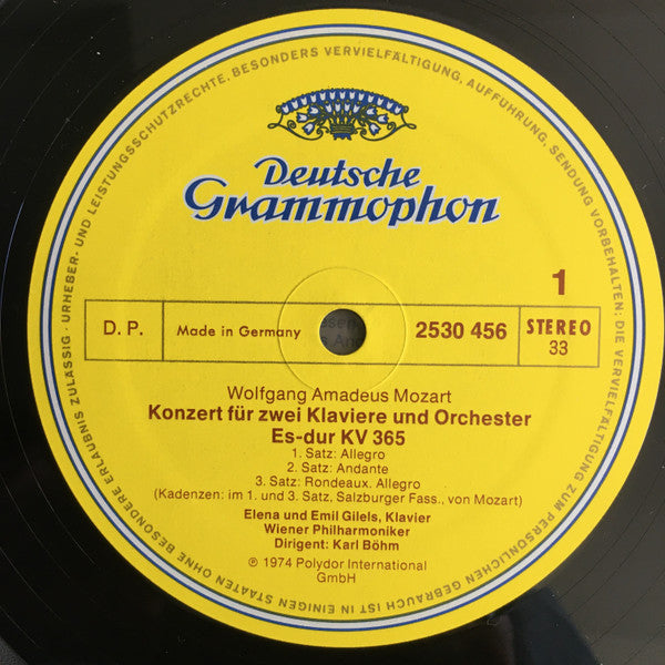 Wolfgang Amadeus Mozart / Emil Gilels, Elena Gilels, Karl Böhm, Wiener Philharmoniker : Klavierkonzert B-dur • Piano Concerto In B Flat Major KV 595 / Konzert Für Zwei Klaviere Es-dur • Concerto For Two Pianos In E Flat Major KV 365 (LP, No )