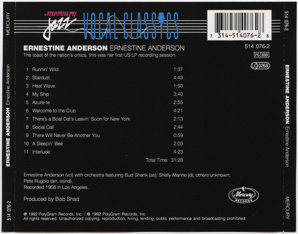 Ernestine Anderson : Ernestine Anderson (CD, Album, RE)