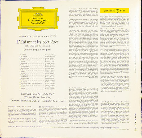 Maurice Ravel - Colette (5), Orchestre National De La R.T.F., Lorin Maazel : L'Enfant Et Les Sortilèges (LP, Mono, Promo)