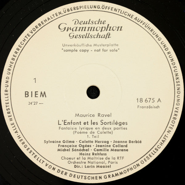 Maurice Ravel - Colette (5), Orchestre National De La R.T.F., Lorin Maazel : L'Enfant Et Les Sortilèges (LP, Mono, Promo)