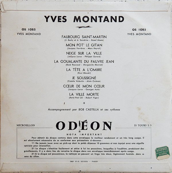 Yves Montand : Y.Montand (10", Album, Mono)