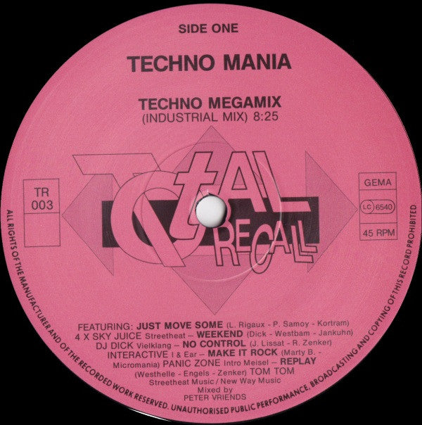 Techno Mania : The Megamix (12", P/Mixed)