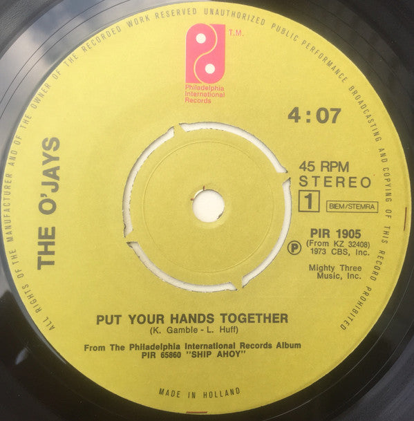 The O'Jays : Put Your Hands Together (7")