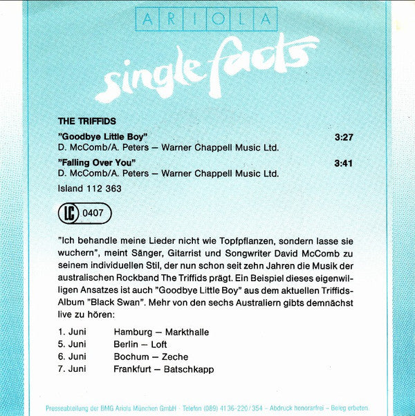 The Triffids : Goodbye Little Boy (7", Single, Promo)