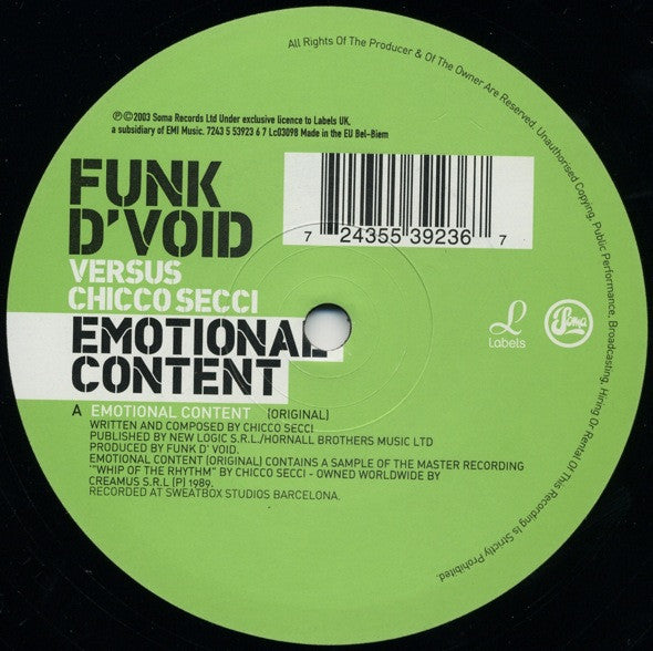 Funk D'Void Versus Chicco Secci : Emotional Content (12")