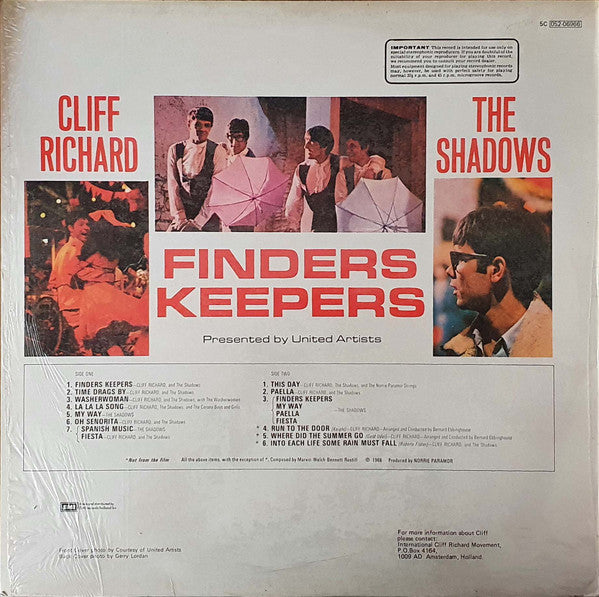 Cliff Richard & The Shadows : Finders Keepers (LP, Album, RE)
