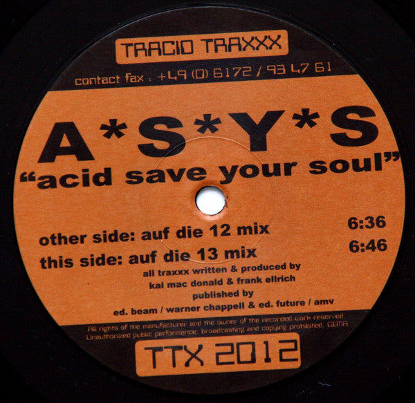 A*S*Y*S : Acid Save Your Soul (12")