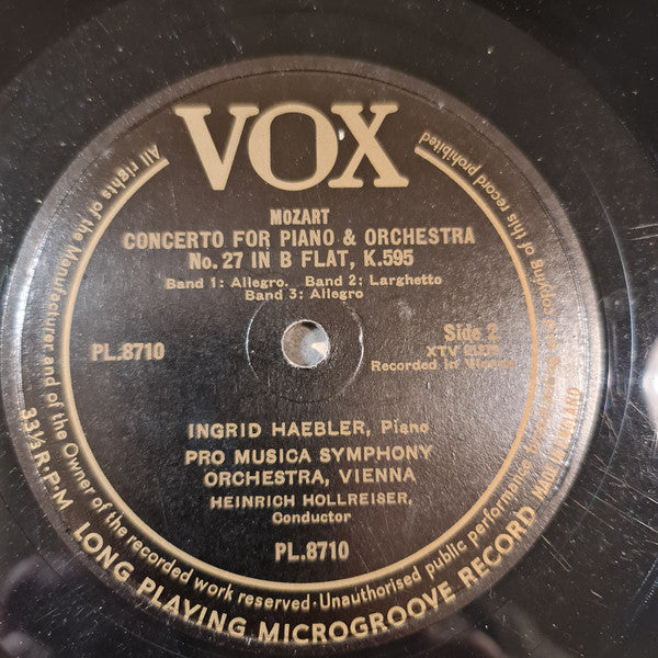 Wolfgang Amadeus Mozart, Ingrid Haebler, Heinrich Hollreiser : Concerto N. 12, A Major, K. 414 For Piano And Orchestra / Concerto N. 27, B Flat Major, K, 595 For Piano And Orchestra (LP, Album, Mono)