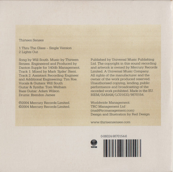 Thirteen Senses : Thru The Glass (CD, Single, Car)