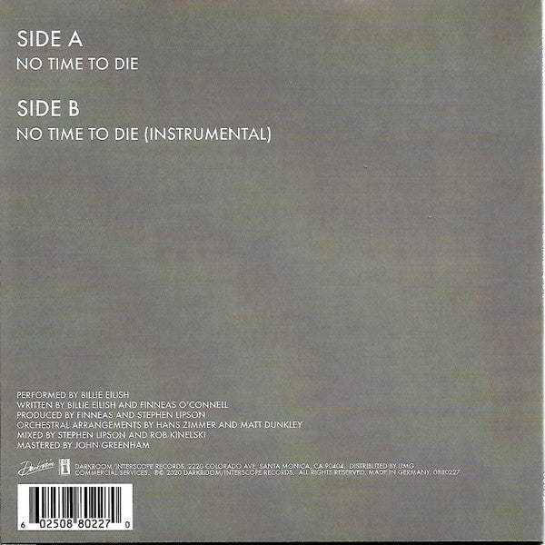 Billie Eilish : No Time To Die (7", Single, Ltd, Smo)