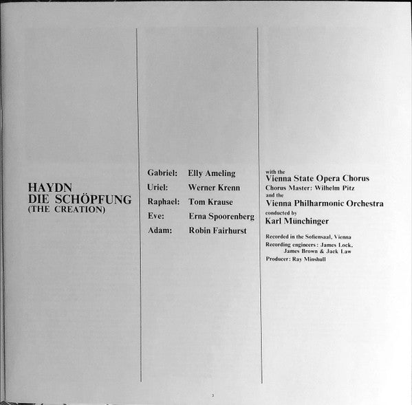Haydn* - Vienna Philharmonic*, Ameling*, Krenn*, Krause*, Spoorenberg*, Fairhurst*, Karl Münchinger : Die Schöpfung (The Creation) (2xLP, RP + Box)