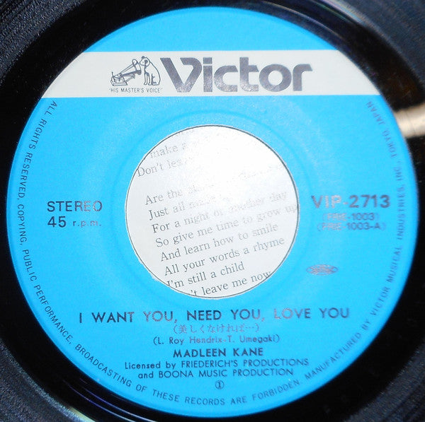 Madleen Kane : I Want You, Need You, Love You (7", Single)