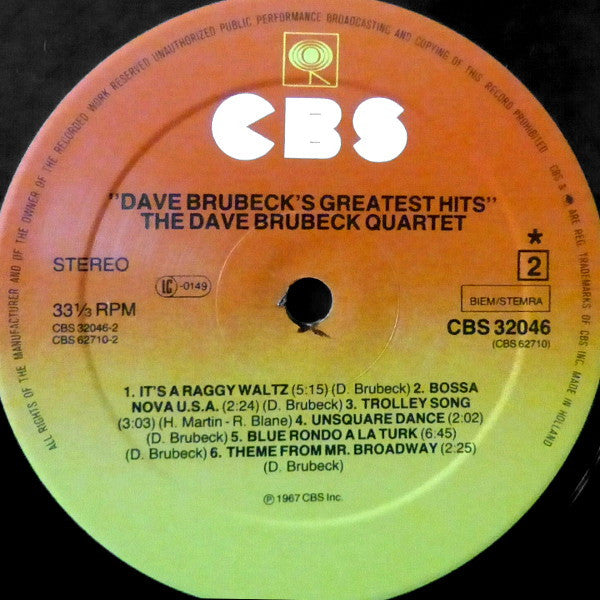 Dave Brubeck : Dave Brubeck's Greatest Hits (LP, Comp, RE, Ast)