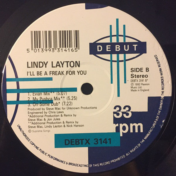 Lindy Layton : I'll Be A Freak For You (12")
