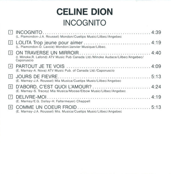 Céline Dion : Incognito (CD, Album, RE)