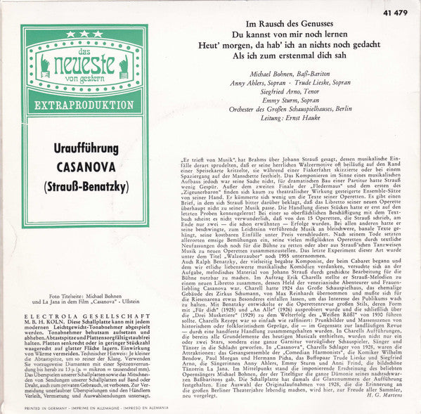 Various : Casanova Uraufführung (7", EP, Mono)