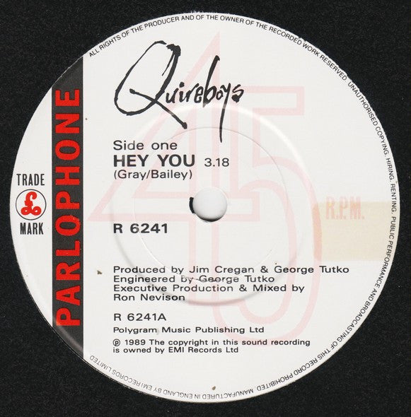 The Quireboys : Hey You (7", Single, Pap)