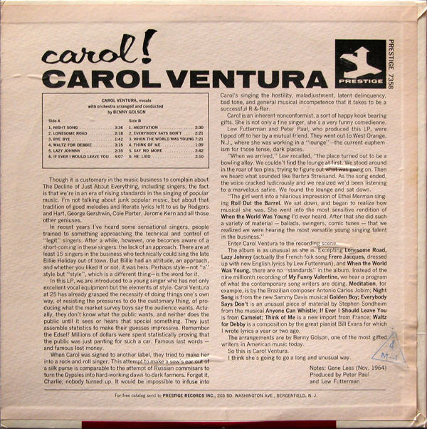 Carol Ventura : Carol! (LP, Album, Mono)