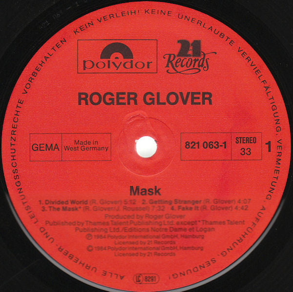 Roger Glover : Mask (LP, Album)