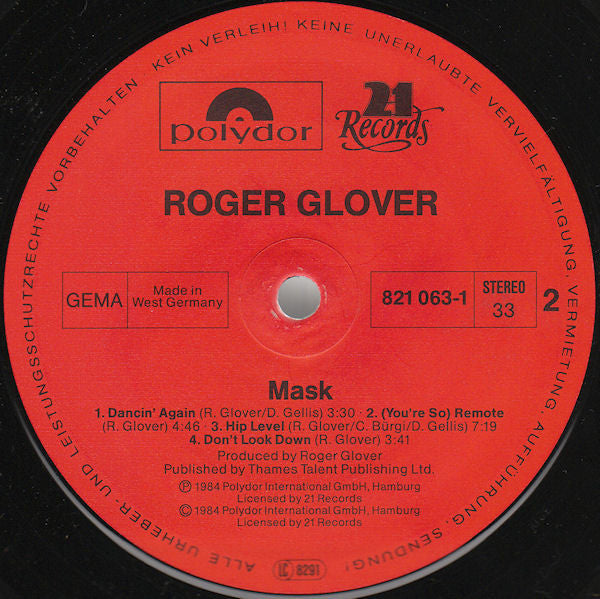 Roger Glover : Mask (LP, Album)