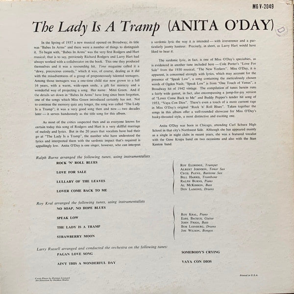 Anita O'Day : The Lady Is A Tramp (LP, Album, Mono, RE, Hol)