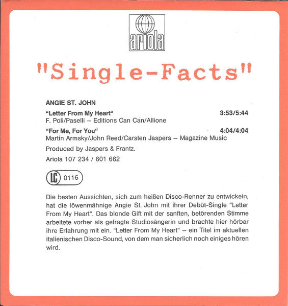 Angie St. John : Letter From My Heart (7", Single)