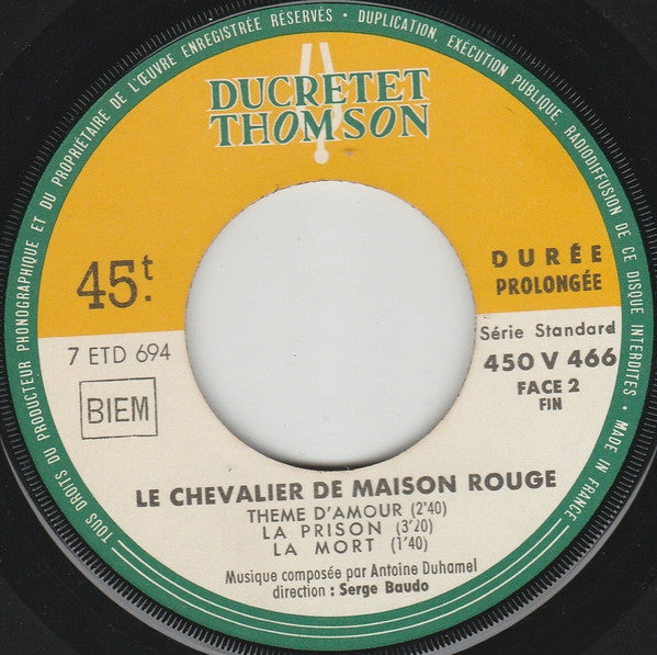 Antoine Duhamel : Le Chevalier De Maison Rouge (7", EP)