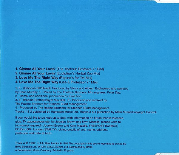 Jocelyn Brown And Kym Mazelle : Gimme All Your Lovin' (CD, Single, CD1)