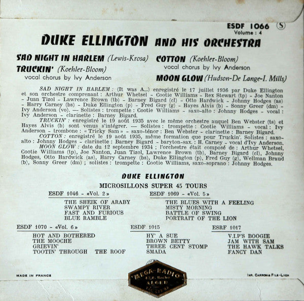 Duke Ellington And His Orchestra : 4 - Sad Night in Harlem (7", EP)