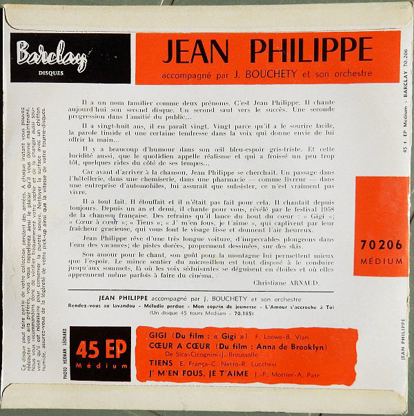 Jean Philippe (4) Accompagné Par Jean Bouchéty Et Son Orchestre : Gigi (7", EP)