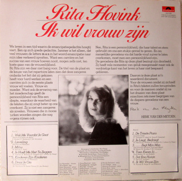 Rita Hovink : Ik Wil Vrouw Zijn (LP, Album)