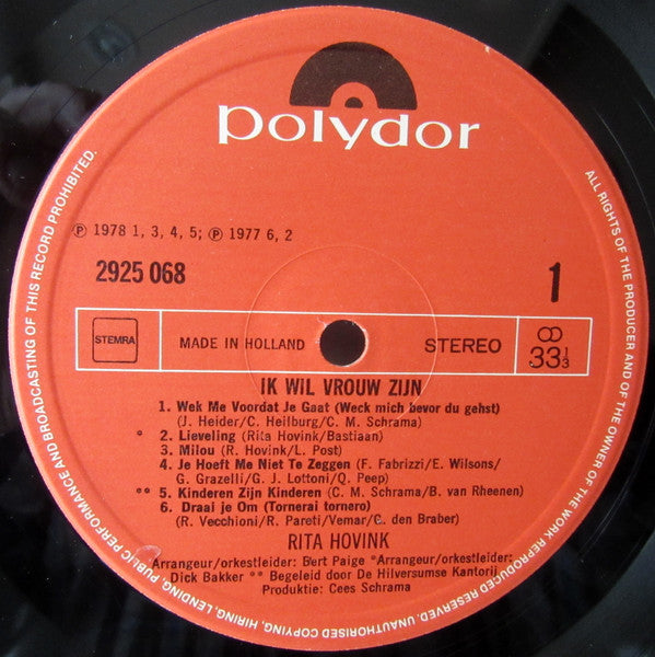 Rita Hovink : Ik Wil Vrouw Zijn (LP, Album)