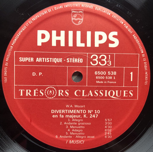 Wolfgang Amadeus Mozart - I Musici : Divertimenti, K. 247 And K. 251 / Marche, K. 248 (LP)