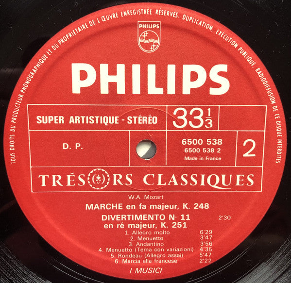 Wolfgang Amadeus Mozart - I Musici : Divertimenti, K. 247 And K. 251 / Marche, K. 248 (LP)