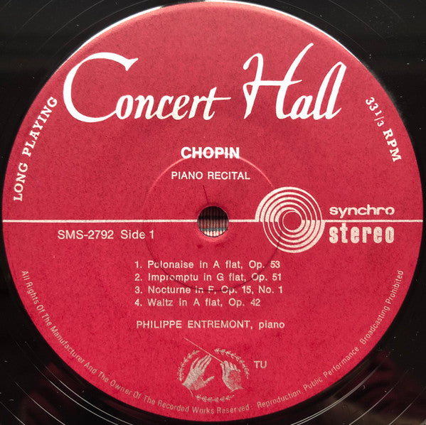 Frédéric Chopin - Philippe Entremont : Piano Récital (LP)