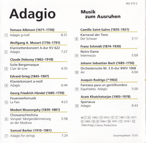 Various : Adagio - Musik Zum Ausruhen (CD, Comp)