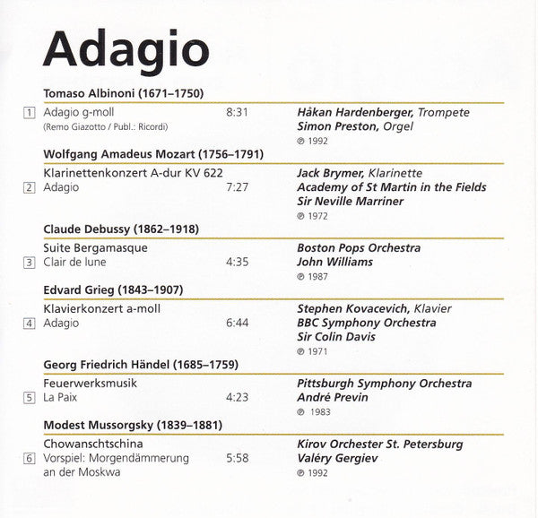 Various : Adagio - Musik Zum Ausruhen (CD, Comp)