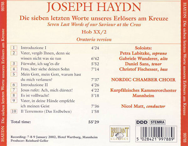 Joseph Haydn : Die Sieben Letzten Worte Unseres Erlösers Am Kreuze (CD, Album)