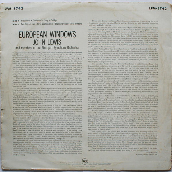 John Lewis (2) : European Windows (LP, Album, Mono)