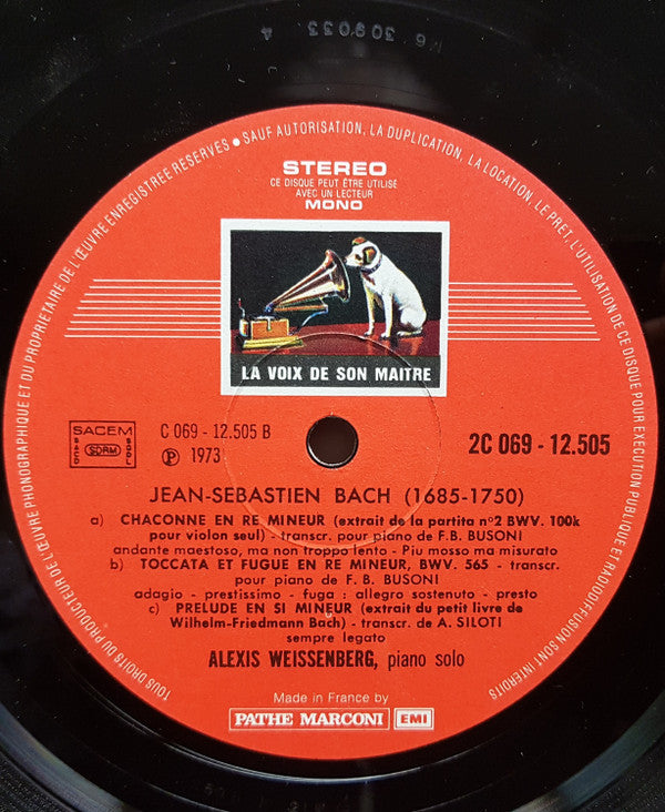 Johann Sebastian Bach, Alexis Weissenberg : Jésus, Que Ma Joie Demeure Et Les Grandes Transcriptions De Jean-Sébastien Bach (LP, RE)