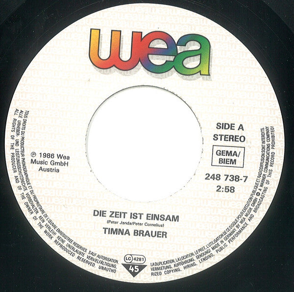 Timna Brauer : Die Zeit Ist Einsam (7", Single)