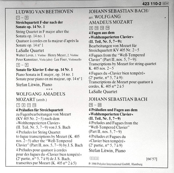 Johann Sebastian Bach, Wolfgang Amadeus Mozart, Ludwig van Beethoven, Lasalle Quartet, Stefan Litwin : Bach - Mozart: Präludien & Fugen / Beethoven : Sonate & Quartett Op.14/1 (Originale & Bearbeitungen / Transcriptions) (CD, Comp)